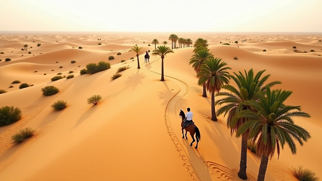 مسار الفيوم الصحراوي مع معالم طبيعية وأشجار نخيل، صورة جوية للمناظر الطبيعية